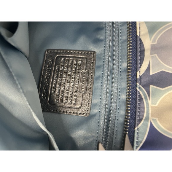 Coach Signature Op Art Scarf Print Blue Sateen Gallery Tote Handbag - Picture 6 of 12